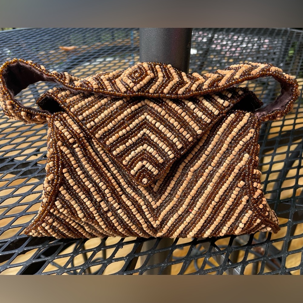 K.C. Malhan Boho Brown Beaded Purse Handbag